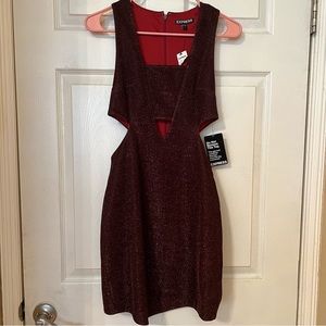 NWT Express Burgundy Glitter Cut Out Mini Dress